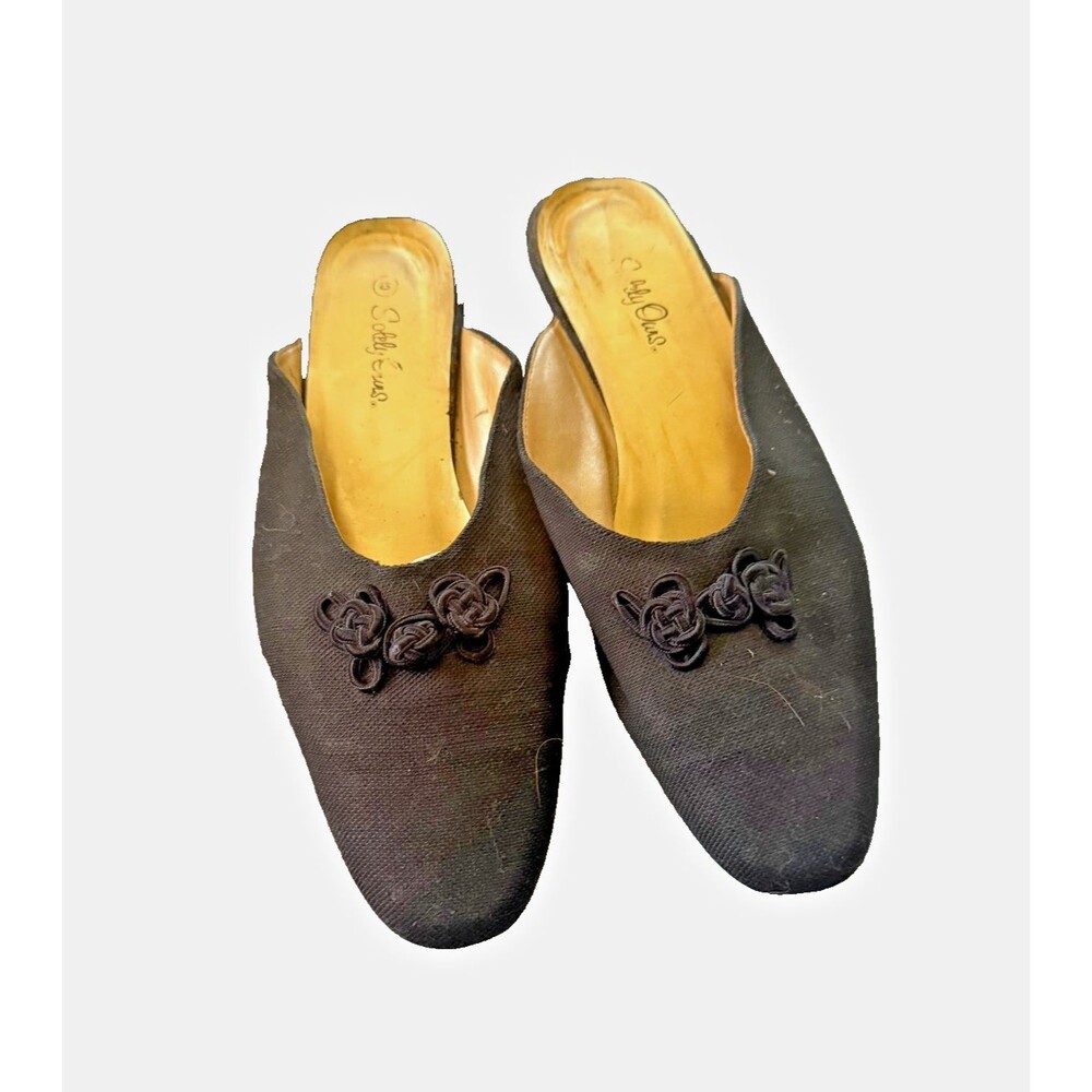 Solely Ours Black Fabric Flat Mule Slippers Size 10